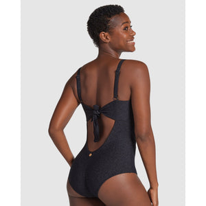 Glittery Backless Tummy Shaping One-Piece Swimsuit with Mesh - Style Gallery