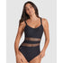 Glittery Tummy Shaping One-Piece Swimsuit with Mesh Stripes