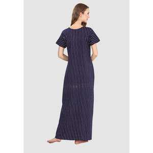 Long Button Up Neckline Pure Cotton Nighty-Navy