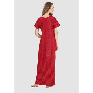 Long Button Up Neckline Pure Cotton Nighty-Red