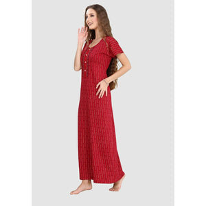 Long Button Up Neckline Pure Cotton Nighty-Red