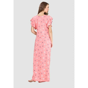 Long Ruffle Sleeve Heart Print Pure Cotton Nighty-Peach