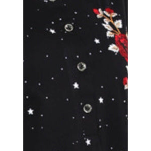 Long Floral Embroidery Pure Cotton Nighty-Black