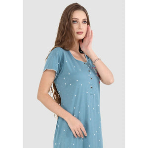 Long Floral Embroidery Pure Cotton Nighty-Teal