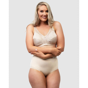 High Waist Shapewear Brief With Lace-Light Beige