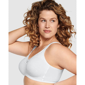 Wide Strap Wirefree Cotton Bra with Lace-White