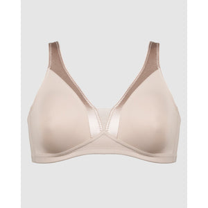 Moulded Soft Cup Wirefree Bra With Satin Trim-Light Beige