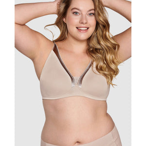 Moulded Soft Cup Wirefree Bra With Satin Trim-Light Beige