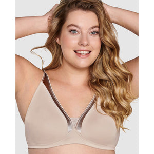 Moulded Soft Cup Wirefree Bra With Satin Trim-Light Beige