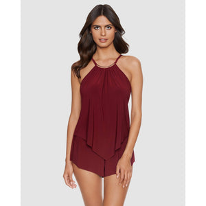 Halo Effect Goldie Romper-Style Underwired Swimsuit-Merlot