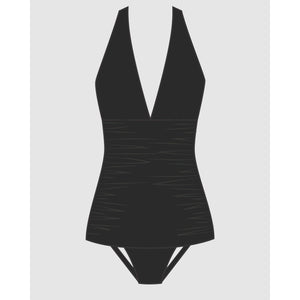 Yvonne Retro Style Ruched Halter Neck Shaping Swimsuit - Style Gallery