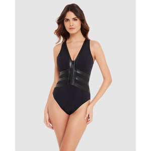 Moto Chic Sean Racerback Zip Front Shaping Swimsuit - Style Gallery