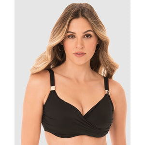 Surplice Supportive Underwired Full Bust Bikini Top-Black