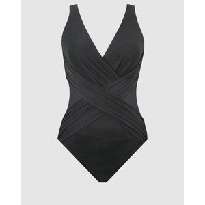 Illusionists Crossover Draped Shaping Swimsuit PLUS-Black