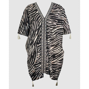 Tigre Sombre Printed Cotton Caftan Beach Coverup - Style Gallery