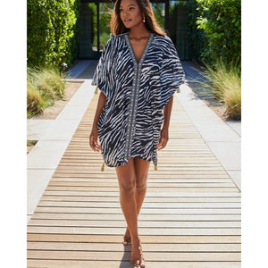 Tigre Sombre Printed Cotton Caftan Beach Coverup - Style Gallery