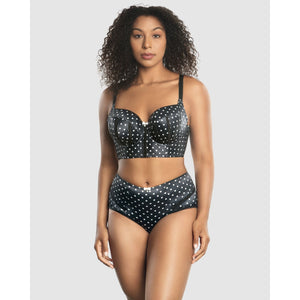 Charlotte Lightly Padded Wired Longline Bra-Black Dot