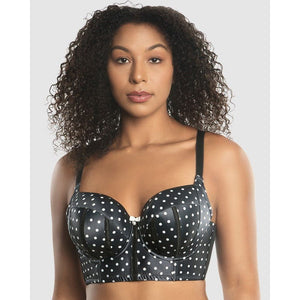 Charlotte Lightly Padded Wired Longline Bra-Black Dot