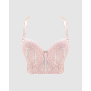 Charlotte Lightly Padded Wired Longline Bra-Petal Pink Dot