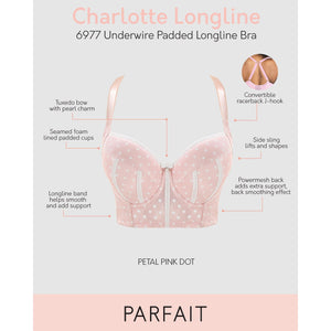 Charlotte Lightly Padded Wired Longline Bra-Petal Pink Dot