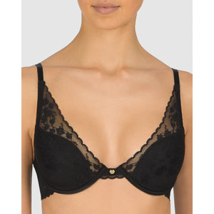 Cherry Blossom Convertible-to-Racerback Lace Plunge Bra Black