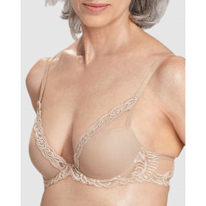 Feathers Lightly Padded Wired Plunge Bra Cafe