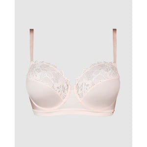 Arum Gloss Wired Half Cup Longline Bra with Lace-Powder Ivory