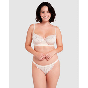 Arum Gloss Wired Half Cup Longline Bra with Lace-Powder Ivory