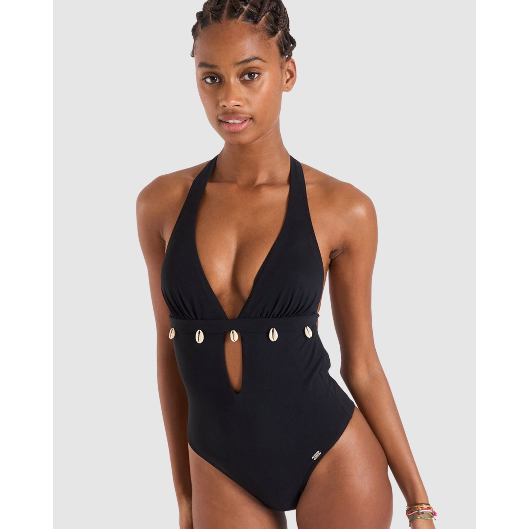 Black one piece swimsuit low back online