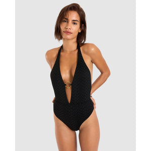 Encanto Caititu Plunge Neck Backless Halter One-Piece Swimsuit