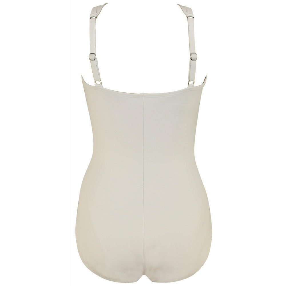 White asymmetric sculpting swimsuit