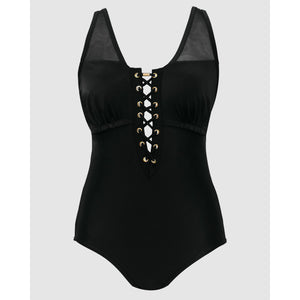 Passion Moulded Cup Lace Up One-Piece Swimsuit - Style Gallery